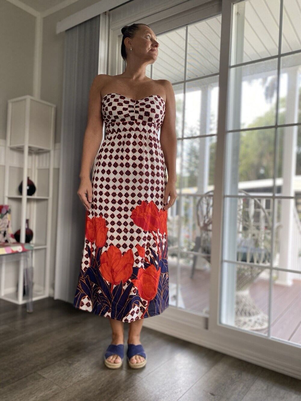 ANTHROPOLOGIE MAEVE strapless flower print maxi dress 6